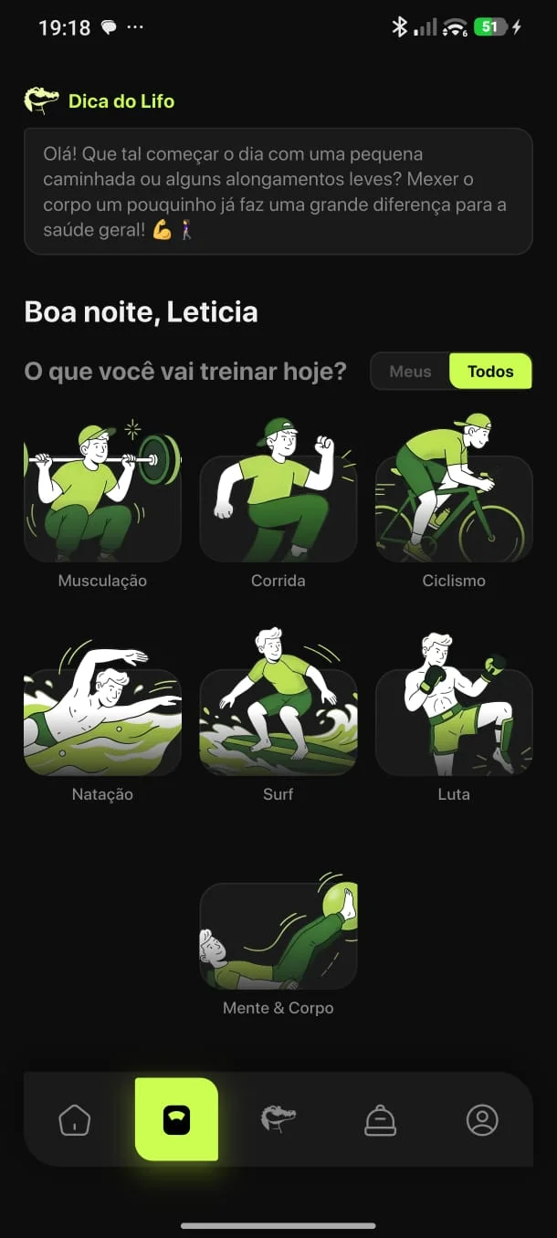 Tela Treino
